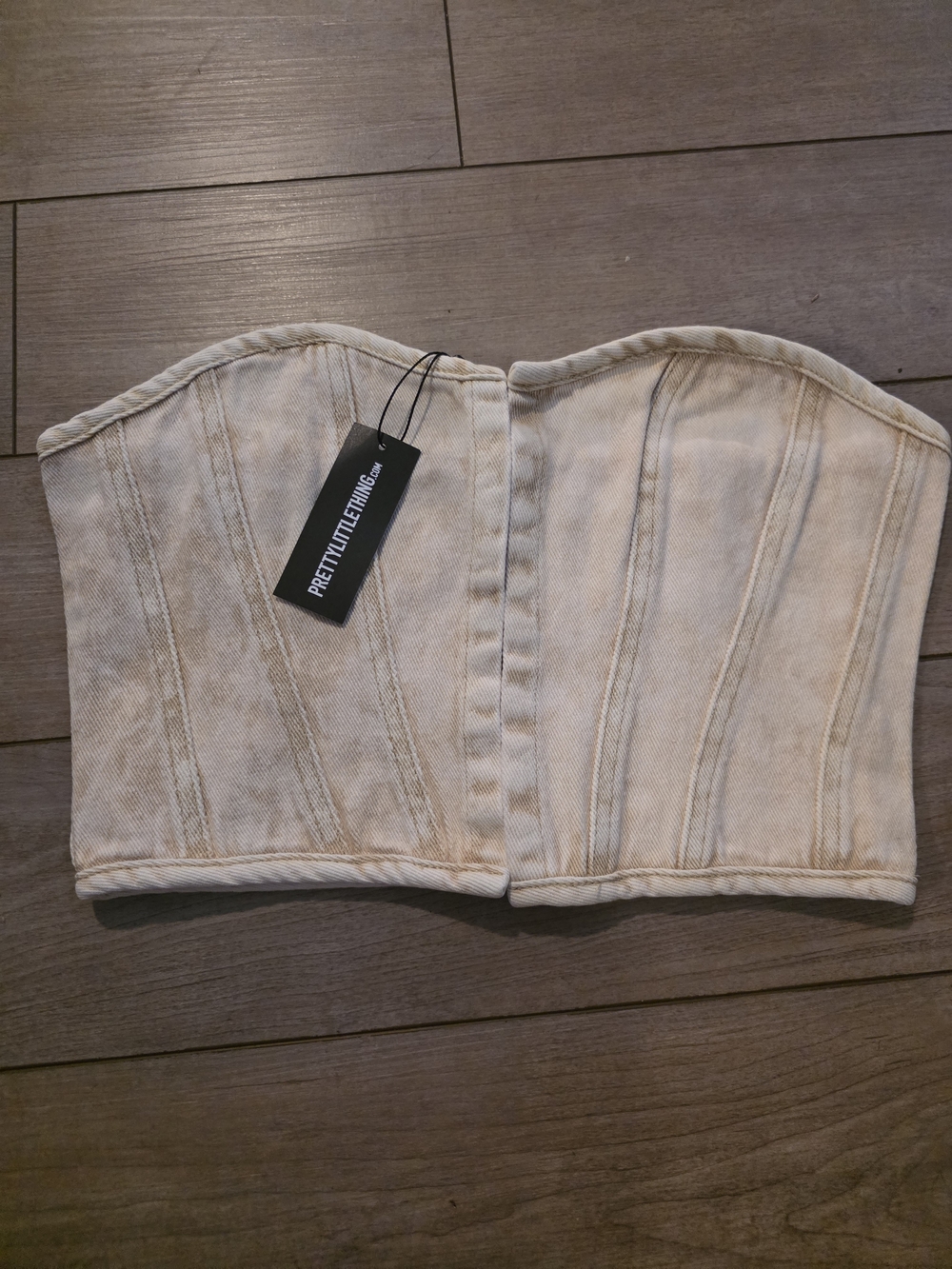 PrettyLittleThing Cream Denim Corset Bustier